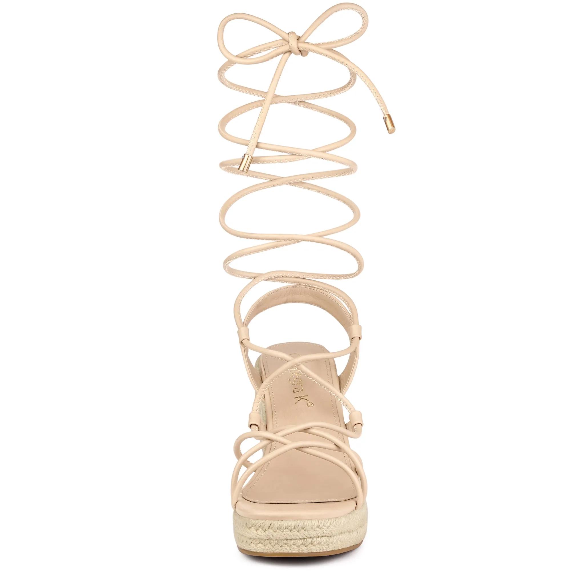Women's Lace Up Platform Square Heel Espadrilles Wedge Sandals