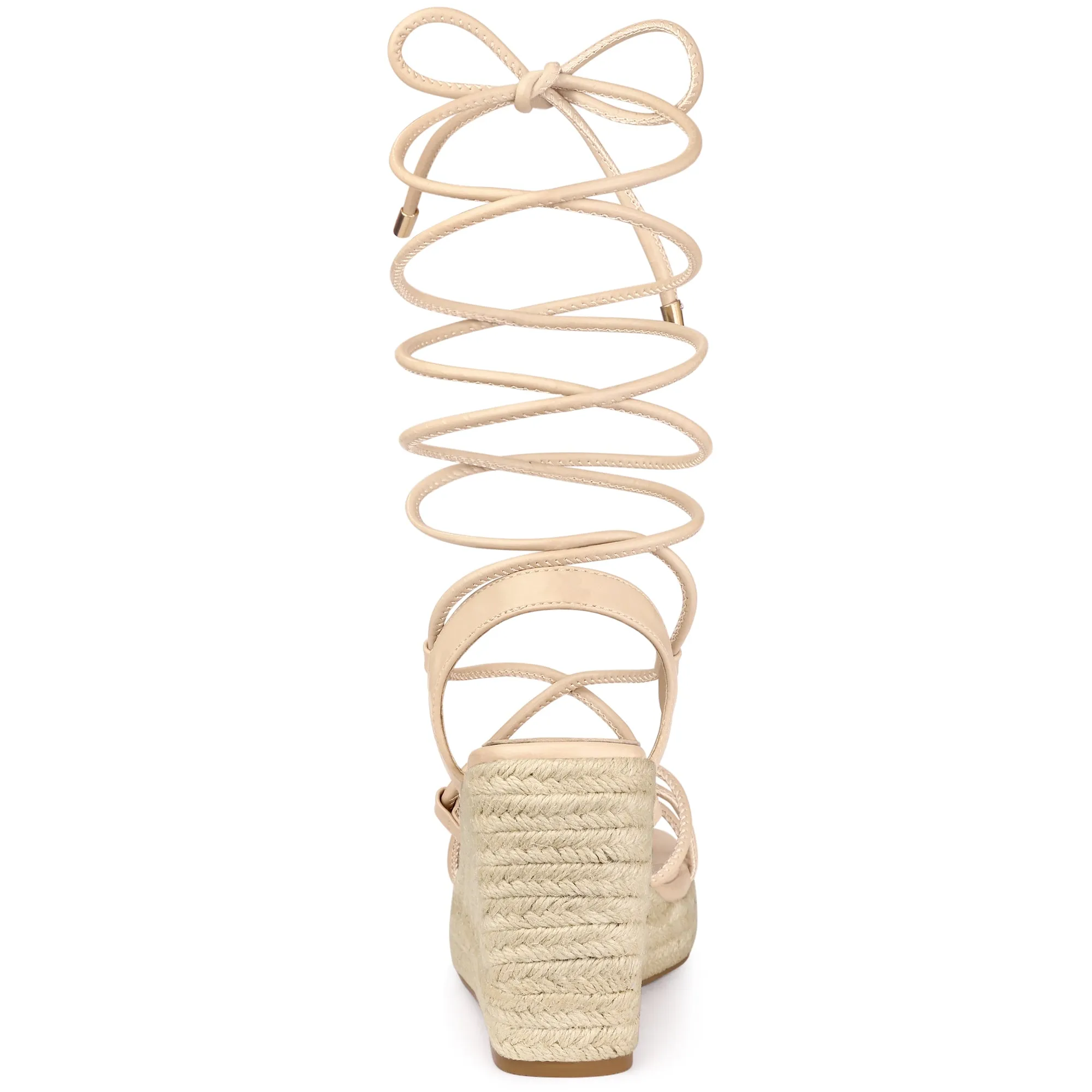 Women's Lace Up Platform Square Heel Espadrilles Wedge Sandals