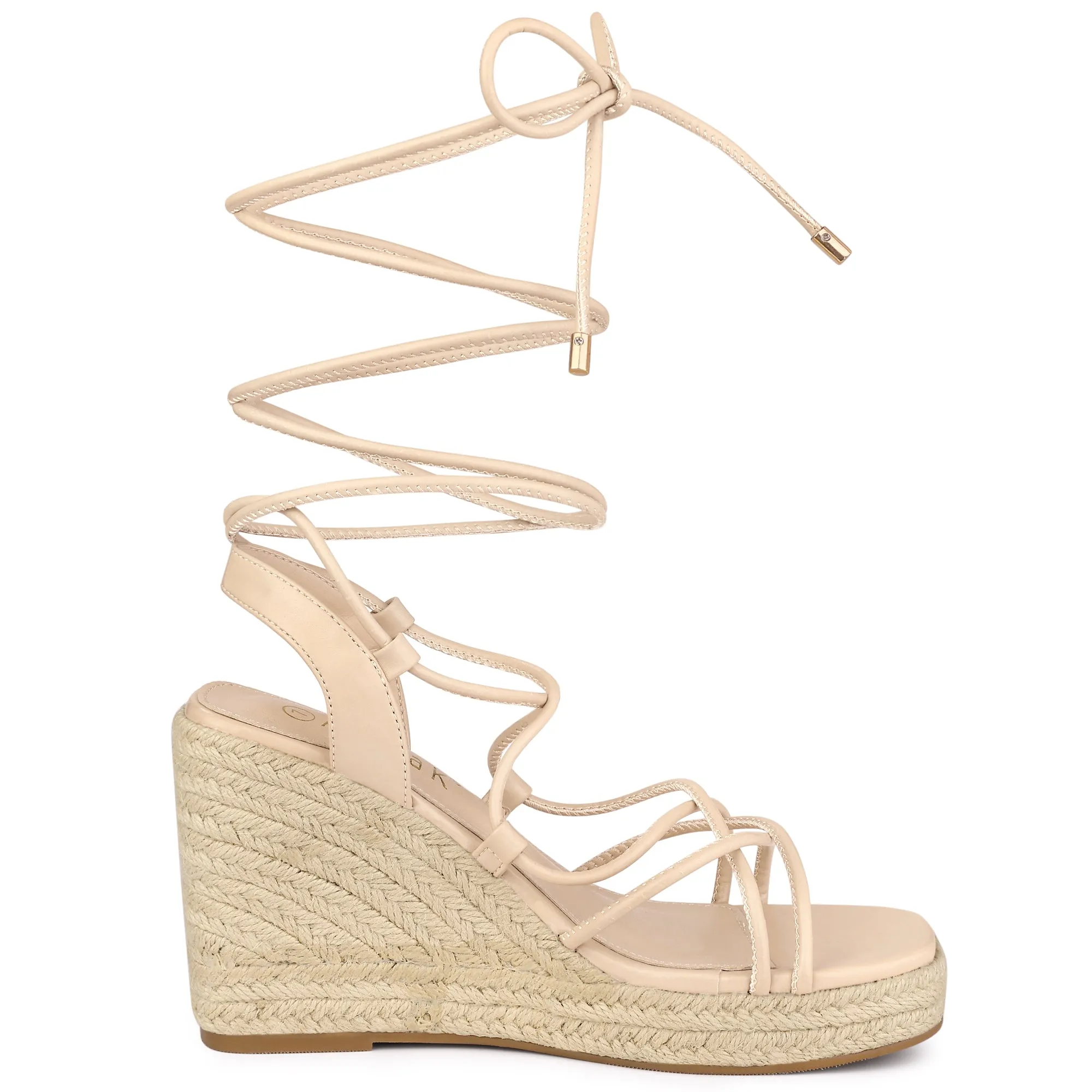 Women's Lace Up Platform Square Heel Espadrilles Wedge Sandals