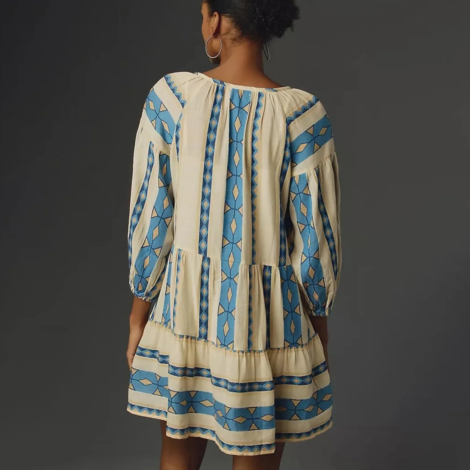 Womens Long Puffle Sleeve V Neck Tunic Dress Loose Flowy Shift Mini Dress Boho Shirt Dress Fall Party Ruffle Dress