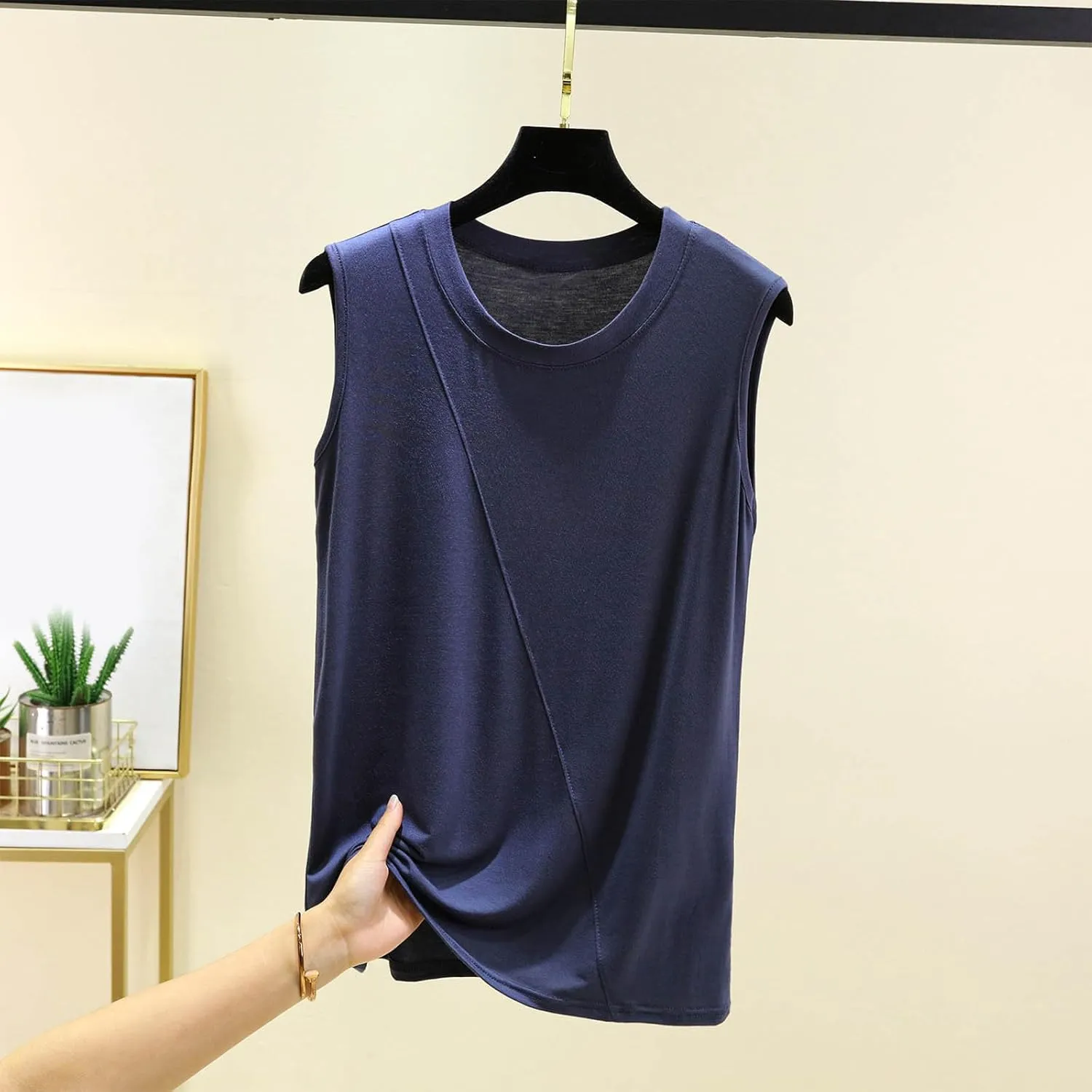 Women's Modal Sports Workout Undershirt, Summer Sleeveless Loose Crewneck Shirts Fashion Outdoor Running Athletic Tank