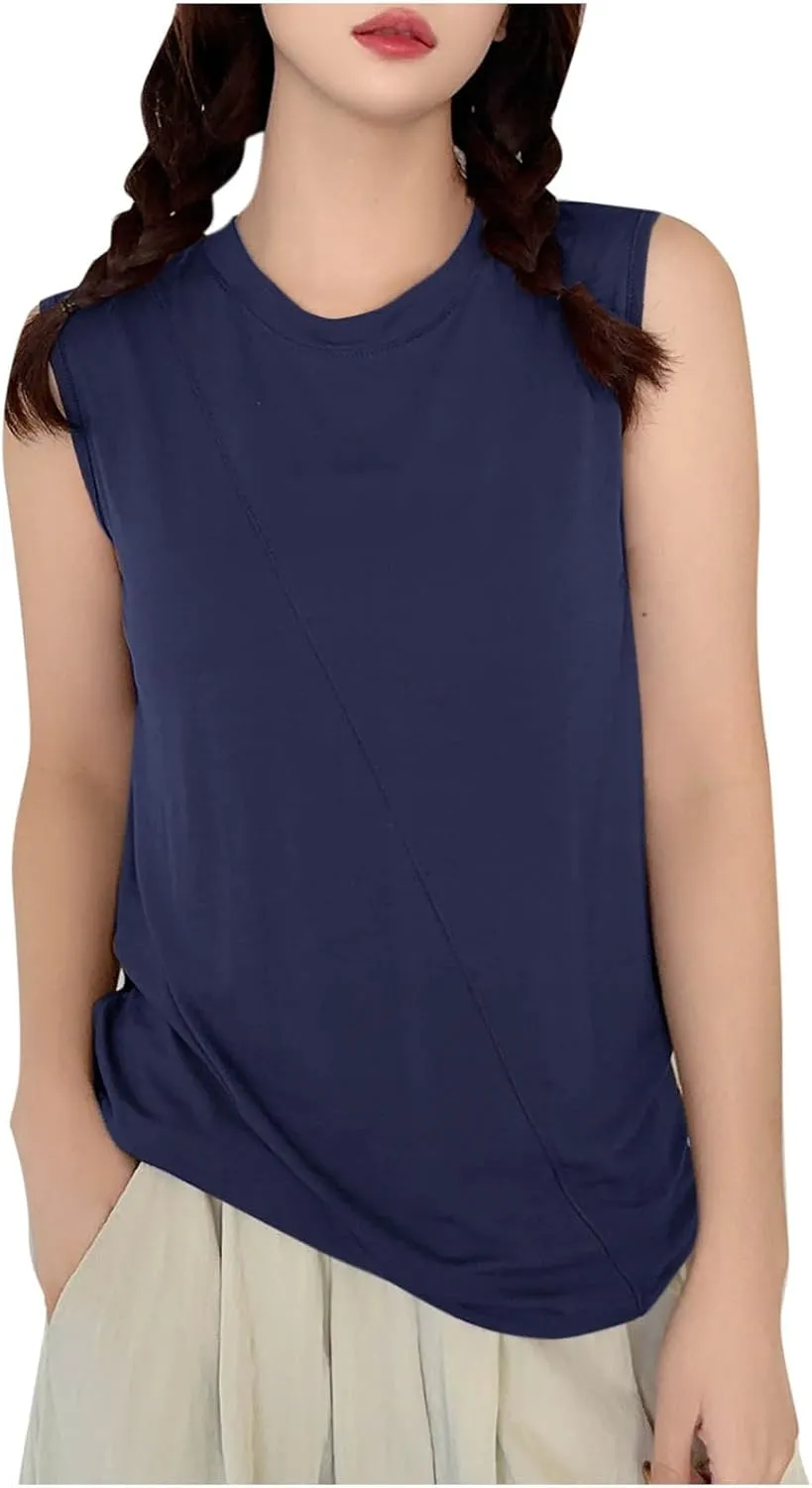 Women's Modal Sports Workout Undershirt, Summer Sleeveless Loose Crewneck Shirts Fashion Outdoor Running Athletic Tank