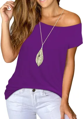 Womens Off The Shoulder Tops Summer Cute Cotton Short Sleeve Tee T-Shirt