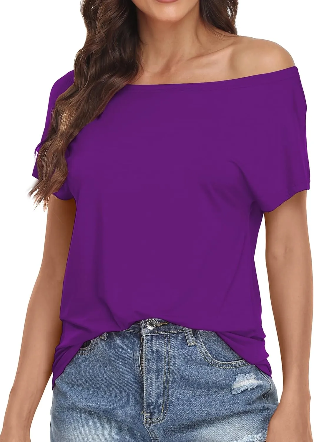 Womens Off The Shoulder Tops Summer Cute Cotton Short Sleeve Tee T-Shirt