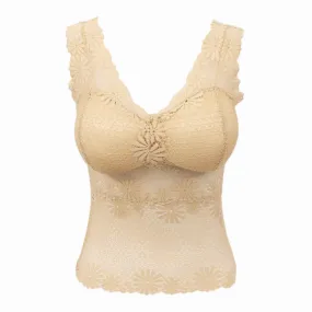 Women's Padded Lace Camisole with Thick Straps - Skin