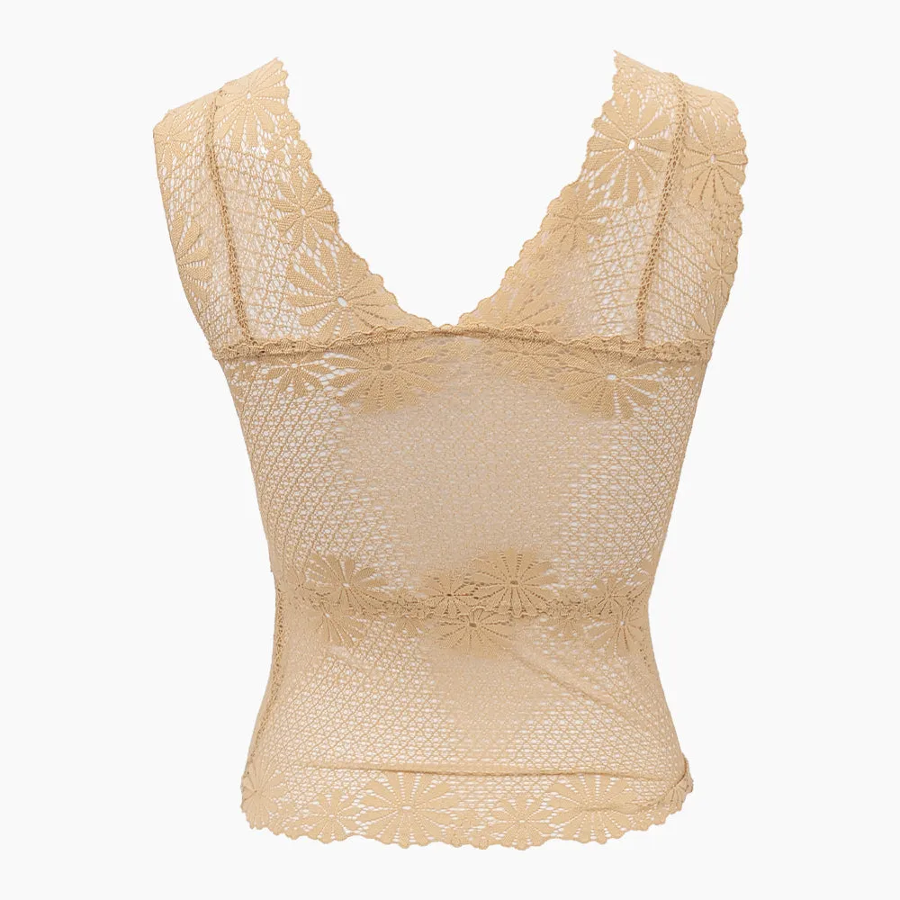 Women's Padded Lace Camisole with Thick Straps - Skin