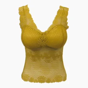 Women's Padded Lace Camisole with Thick Straps - Yellow