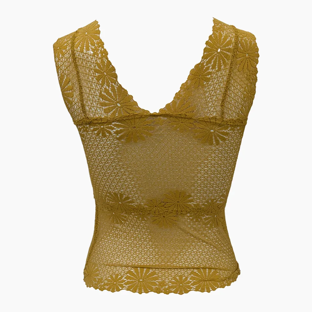 Women's Padded Lace Camisole with Thick Straps - Yellow