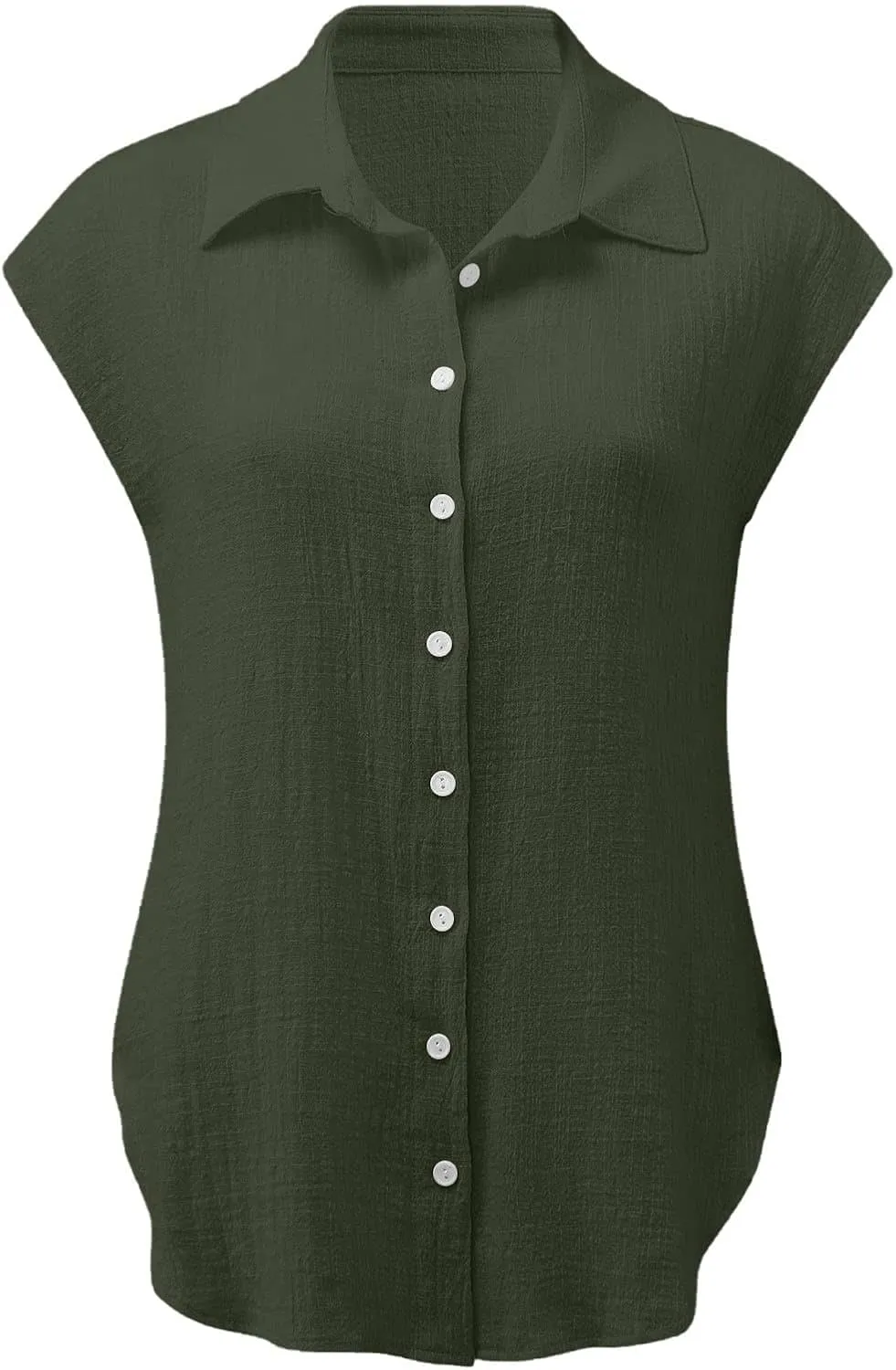 Womens Shirts Cap Sleeve Cotton Linen Fashion Button Up Blouses Top Solid Color Loose Soft Business Work 2025 T-Shirt