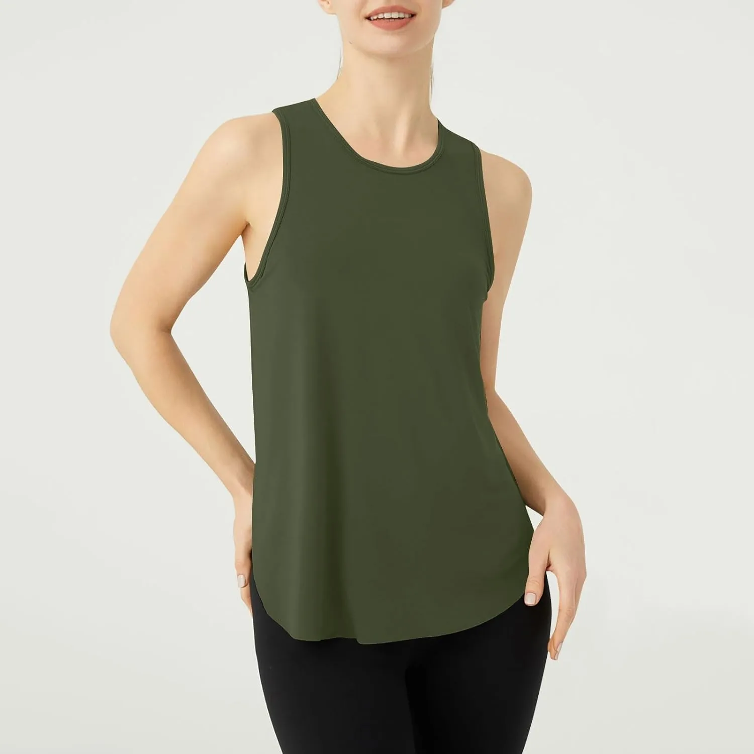 Women's Solid Quick Dry Sports Workout Tank Tops, Summer Lightweight Comfy Casual Undershirt with Irregular Ruffle Hem