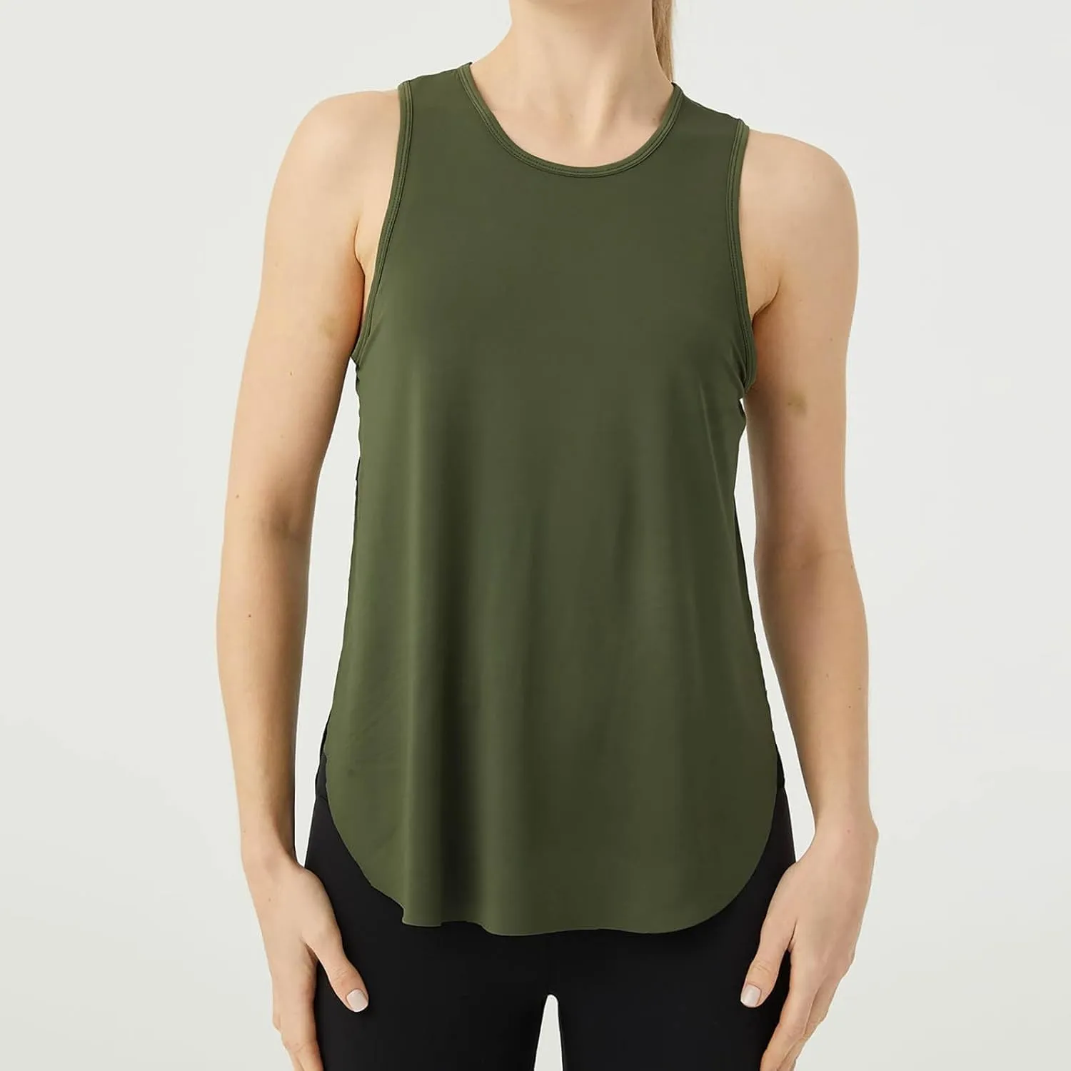 Women's Solid Quick Dry Sports Workout Tank Tops, Summer Lightweight Comfy Casual Undershirt with Irregular Ruffle Hem