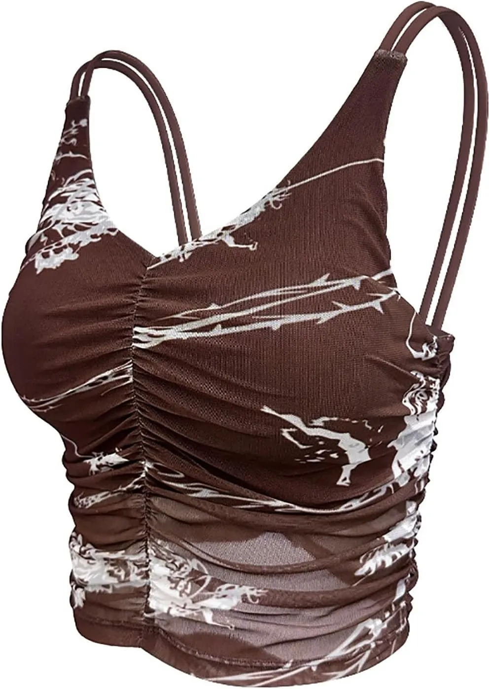 Women's Sports Yoga Crop Camisole Tops, Fashion Spaghetti Strap Ruched V-Neck Workout Shirts Beauty Back Slim Clothes