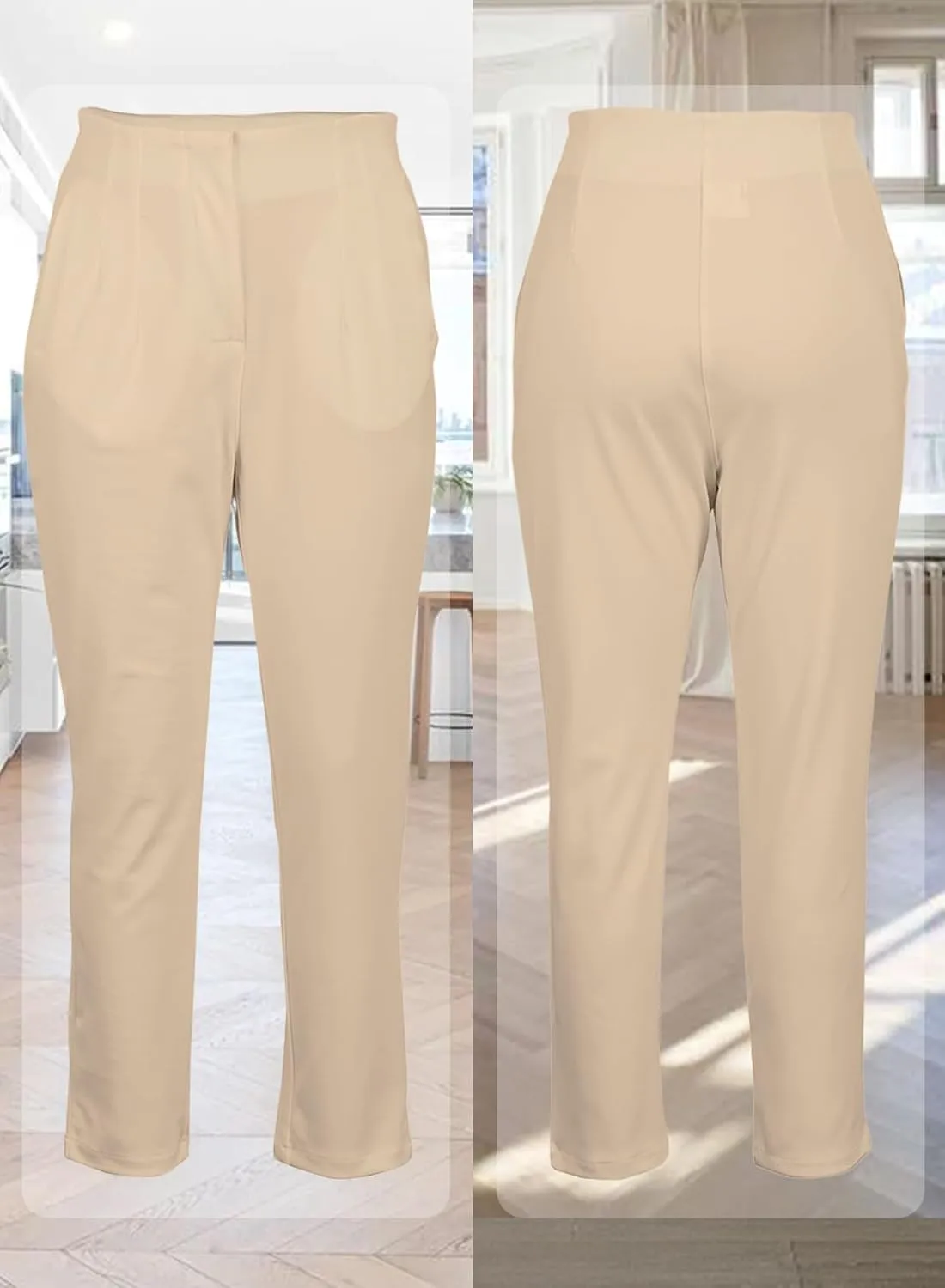 Womens Stretchy High Waisted Pants Trendy Pleated Business Work Trousers with Pockets Straight Leg Dress Pant