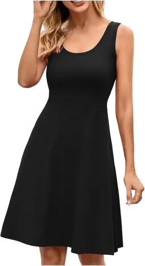 Women's Summer Beach Mini Dress Sleeveless Rockabilly Casual Dress Skater 2025 Trenty Tank Dresses