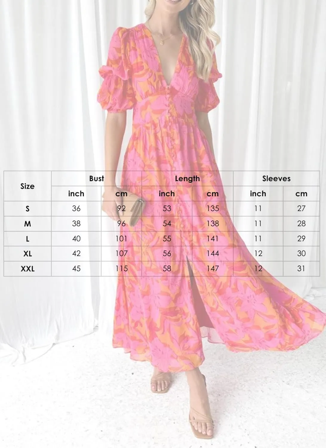 Women's Summer Dress Green Floral Print Slim Fit V-Neck Short Sleeve Flowy Beach Midi Dress S-XXL