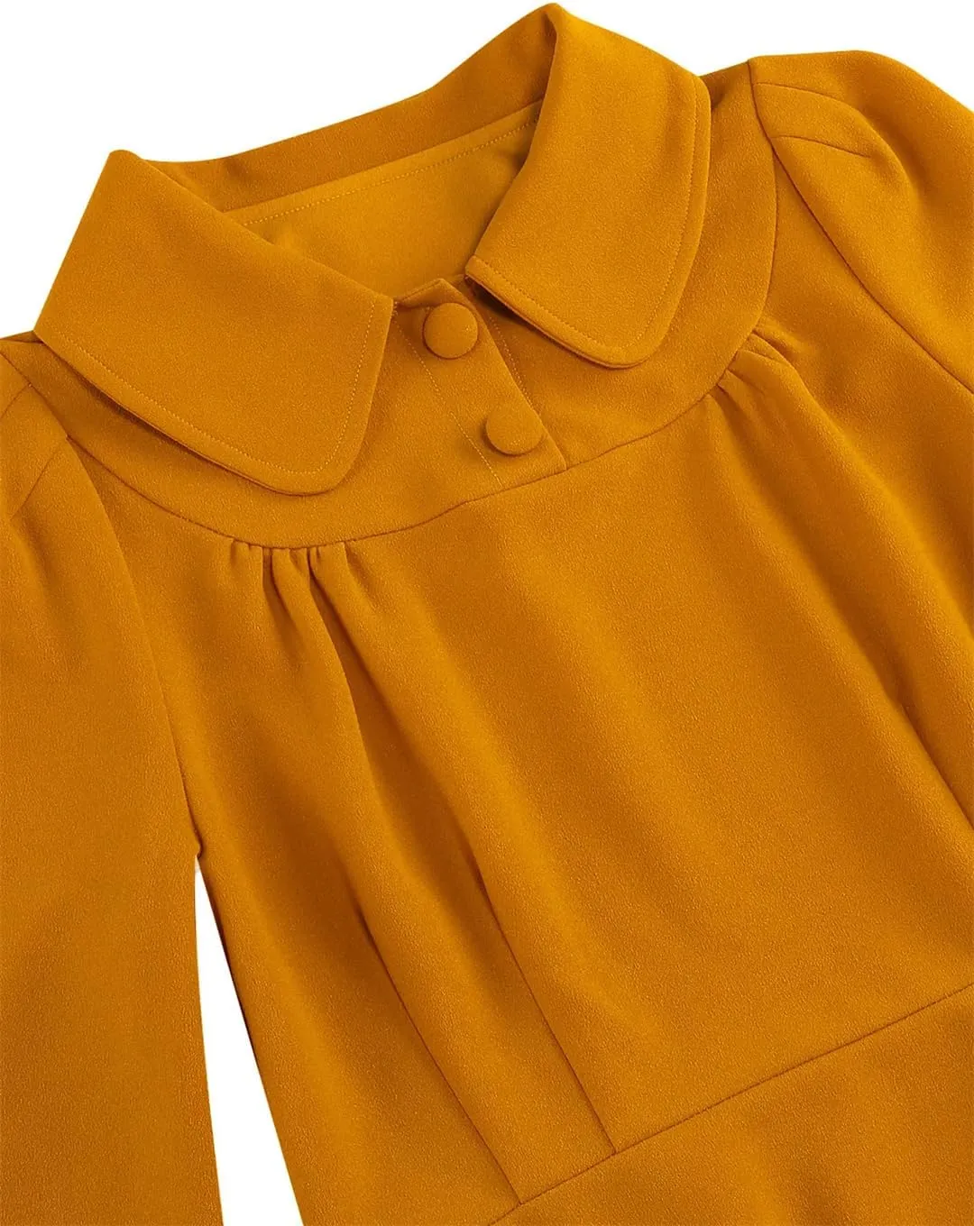 Women's Vintage Long Sleeve Solid Dress Front Button Swing Dress 1950S Dress