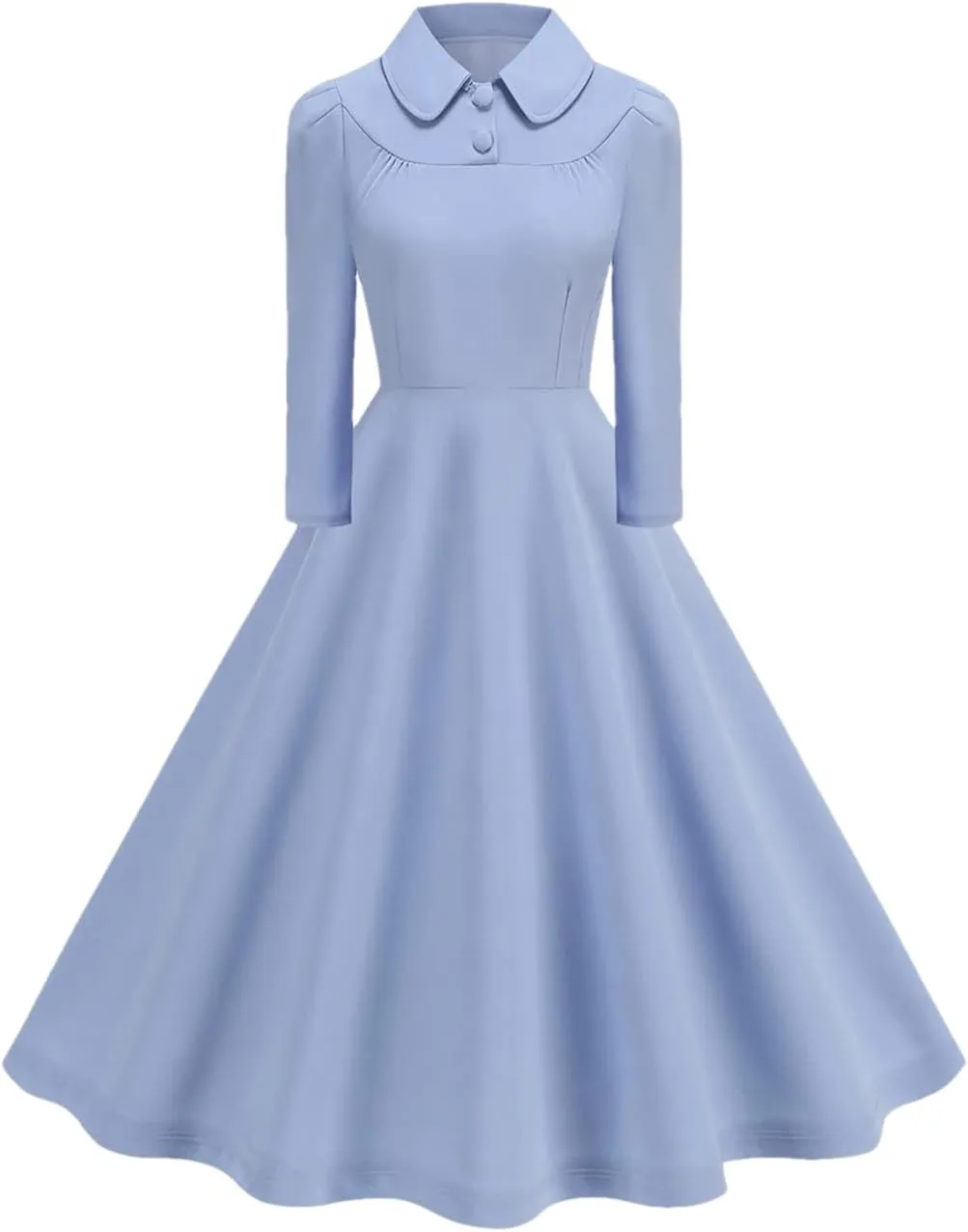 Women's Vintage Long Sleeve Solid Dress Front Button Swing Dress 1950S Dress