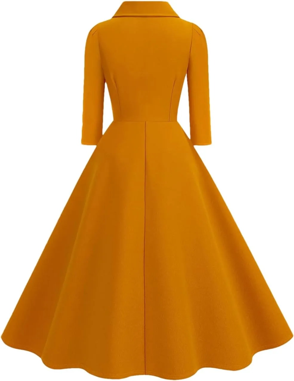 Women's Vintage Long Sleeve Solid Dress Front Button Swing Dress 1950S Dress