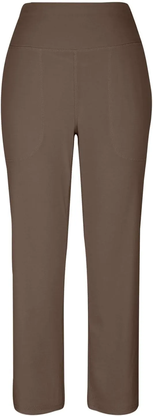 Womens Wide Leg Pants Tummy Control Athletic Workout Pants Comfy Solid Color High Waisted Casual Pants with Pockets
