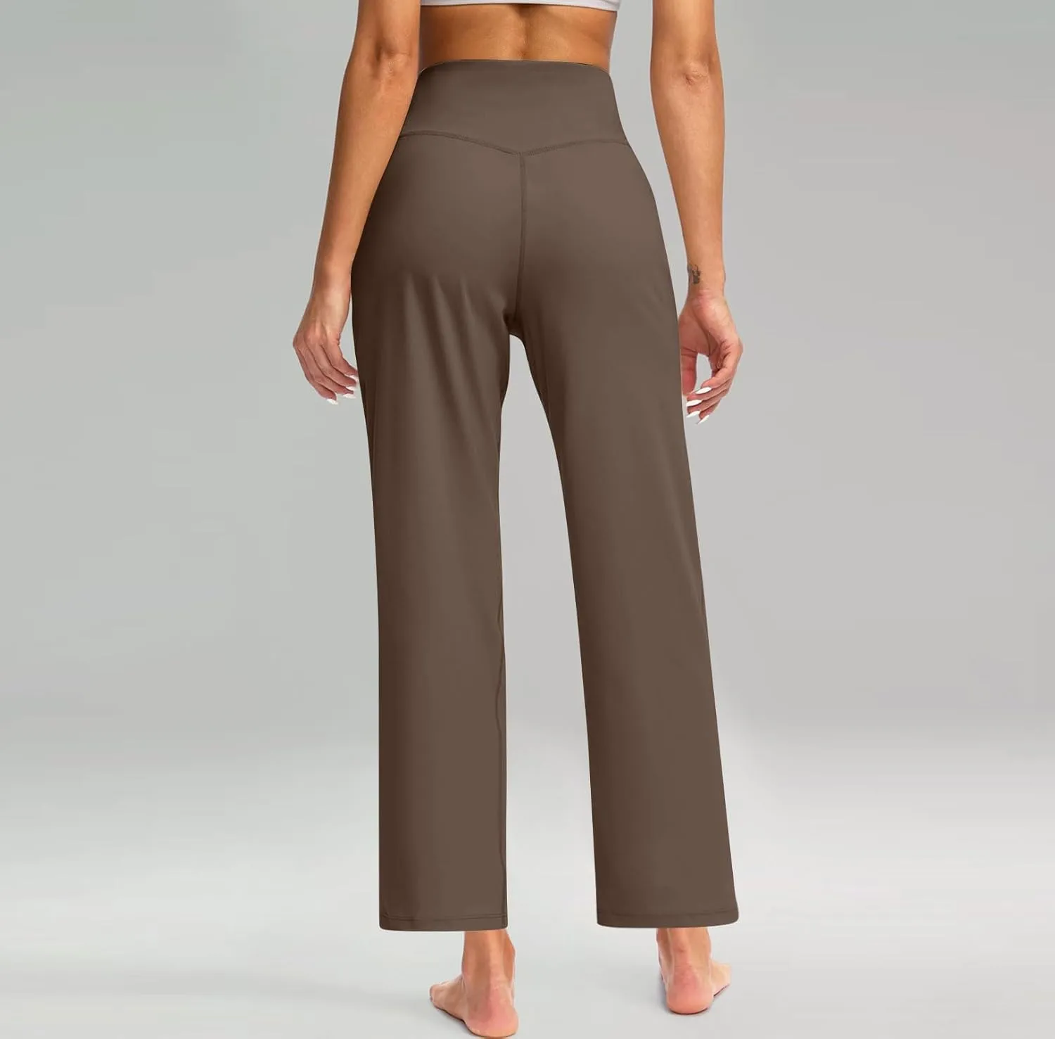 Womens Wide Leg Pants Tummy Control Athletic Workout Pants Comfy Solid Color High Waisted Casual Pants with Pockets