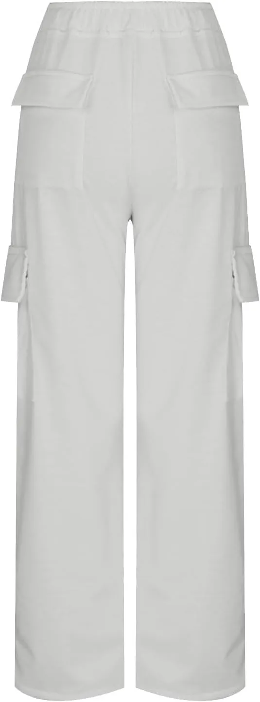 Workpant for Women 2024 Fashion Elastic Solid Sweatpant Straight Leg Crop Comfy Trousers with Side Pockets