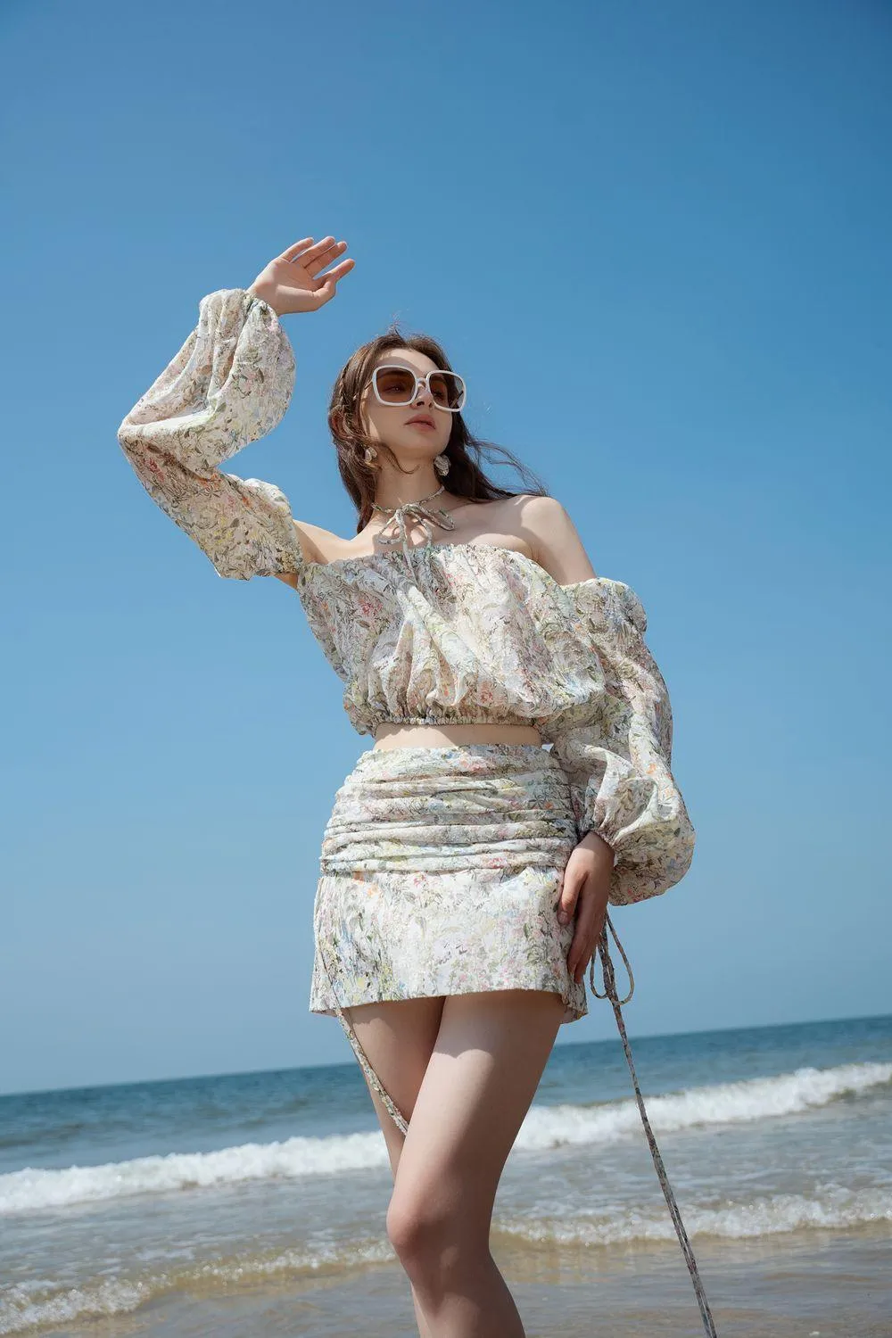 Xadra Cropped Off-Shoulder Voile Top