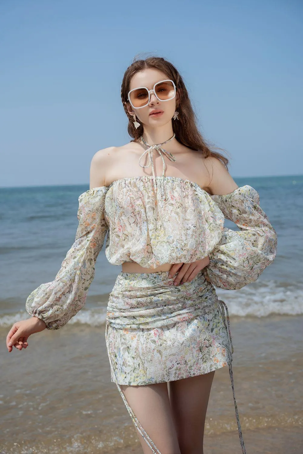 Xadra Cropped Off-Shoulder Voile Top