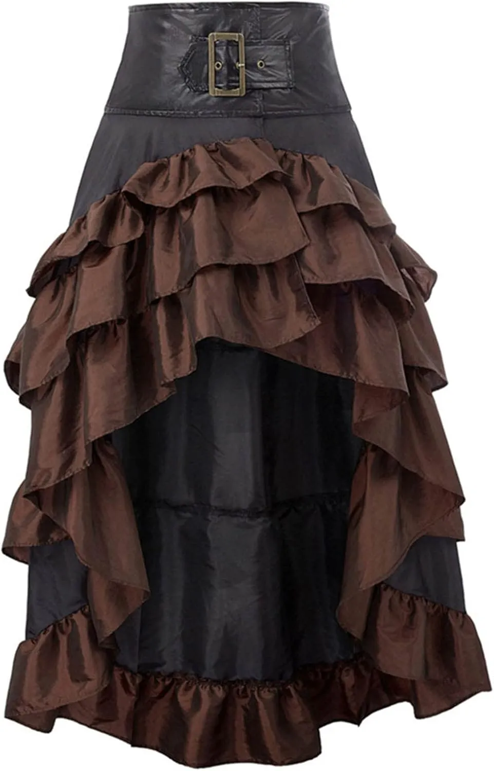 XUNRYAN Women's Gothic Steampunk Skirt Corset High Waist Victorian Tiered Ruffle High-Low Bustle Skirt Halloween Costume