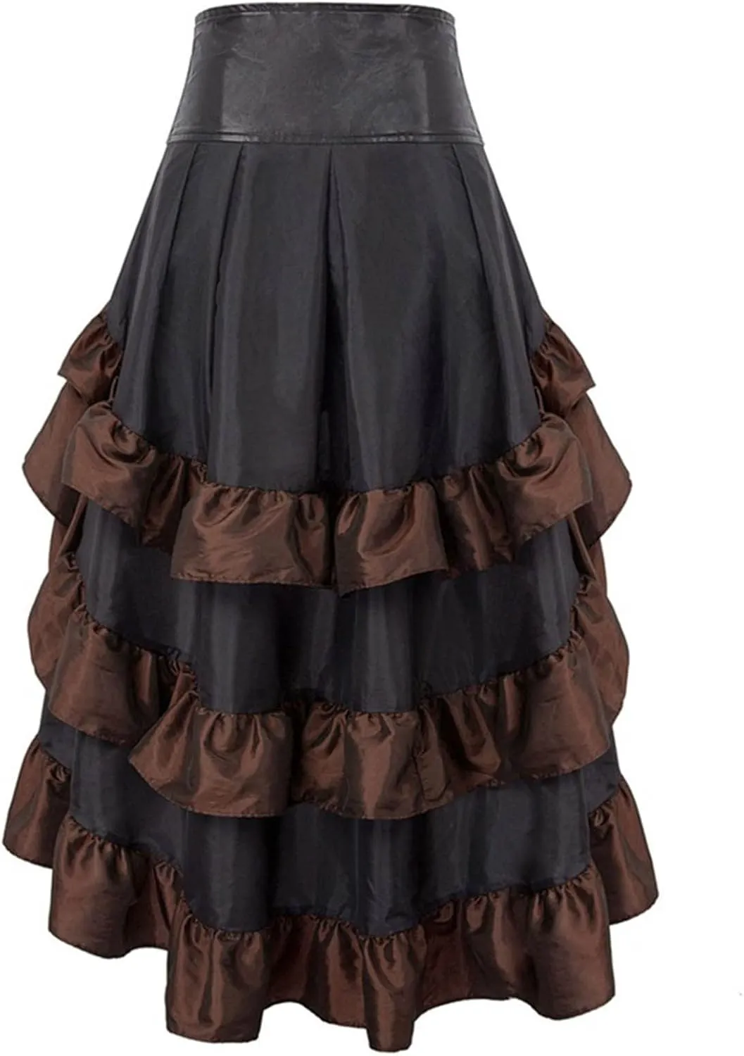 XUNRYAN Women's Gothic Steampunk Skirt Corset High Waist Victorian Tiered Ruffle High-Low Bustle Skirt Halloween Costume