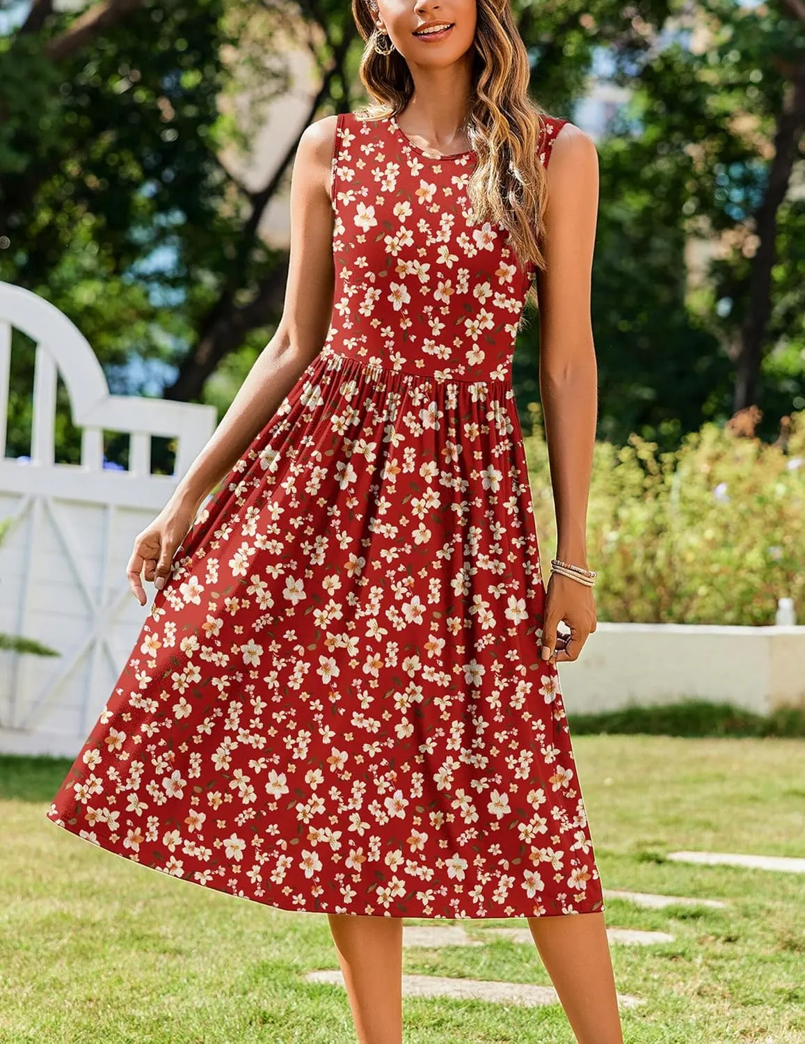 Zeagoo Women's Summer Tank Midi Dress with Pockets Sleeveless A-Line Dress Casual Floral T-Shirt Dress Flowy Beach Sundress