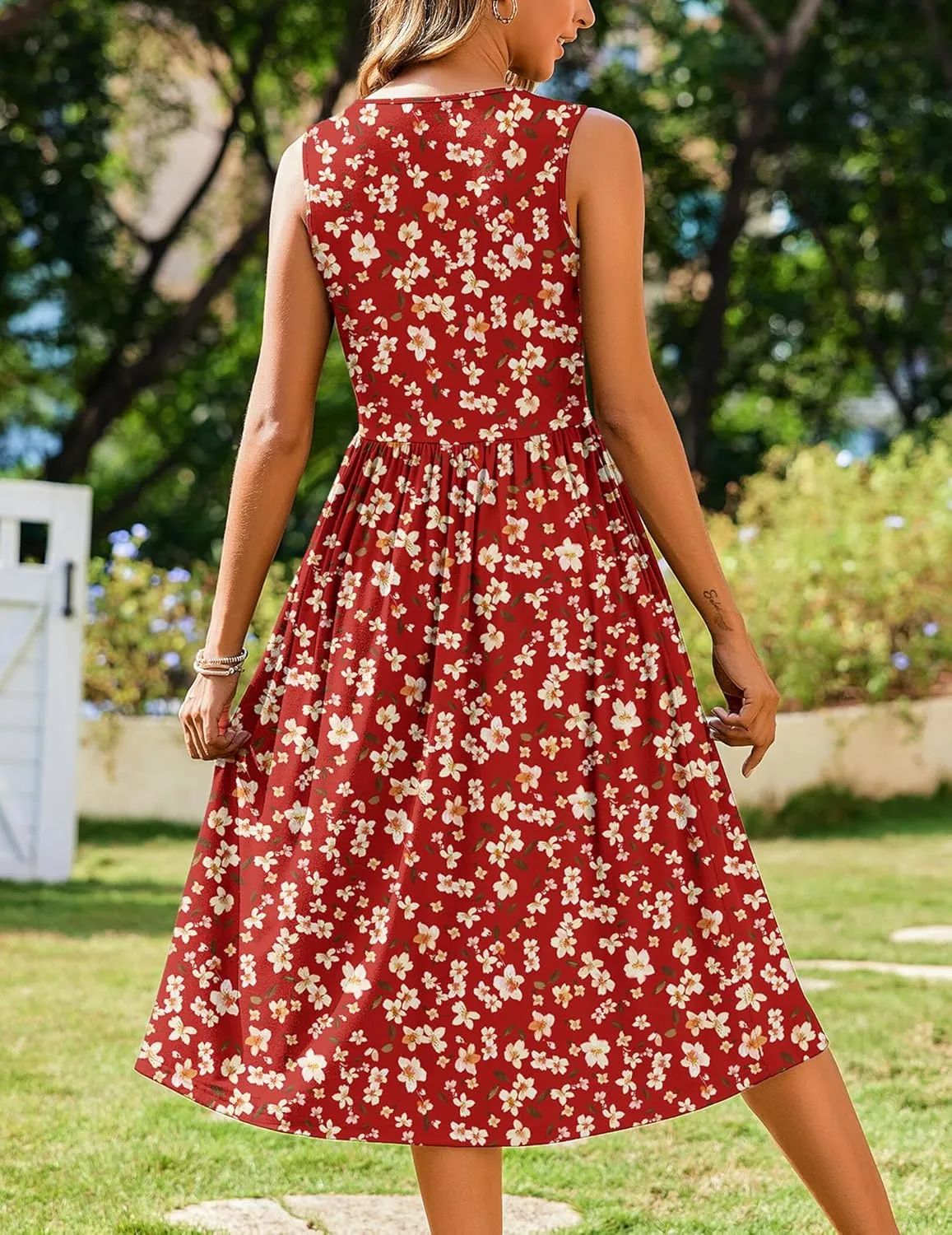 Zeagoo Women's Summer Tank Midi Dress with Pockets Sleeveless A-Line Dress Casual Floral T-Shirt Dress Flowy Beach Sundress