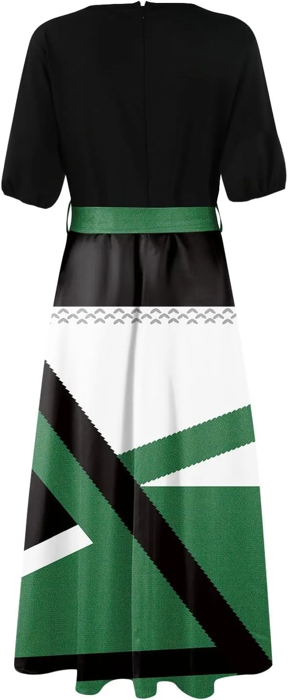 ZEFOTIM Maxi Dress for Women Beach Geometric Dress Short Sleeve V Neck Dresses with Slit